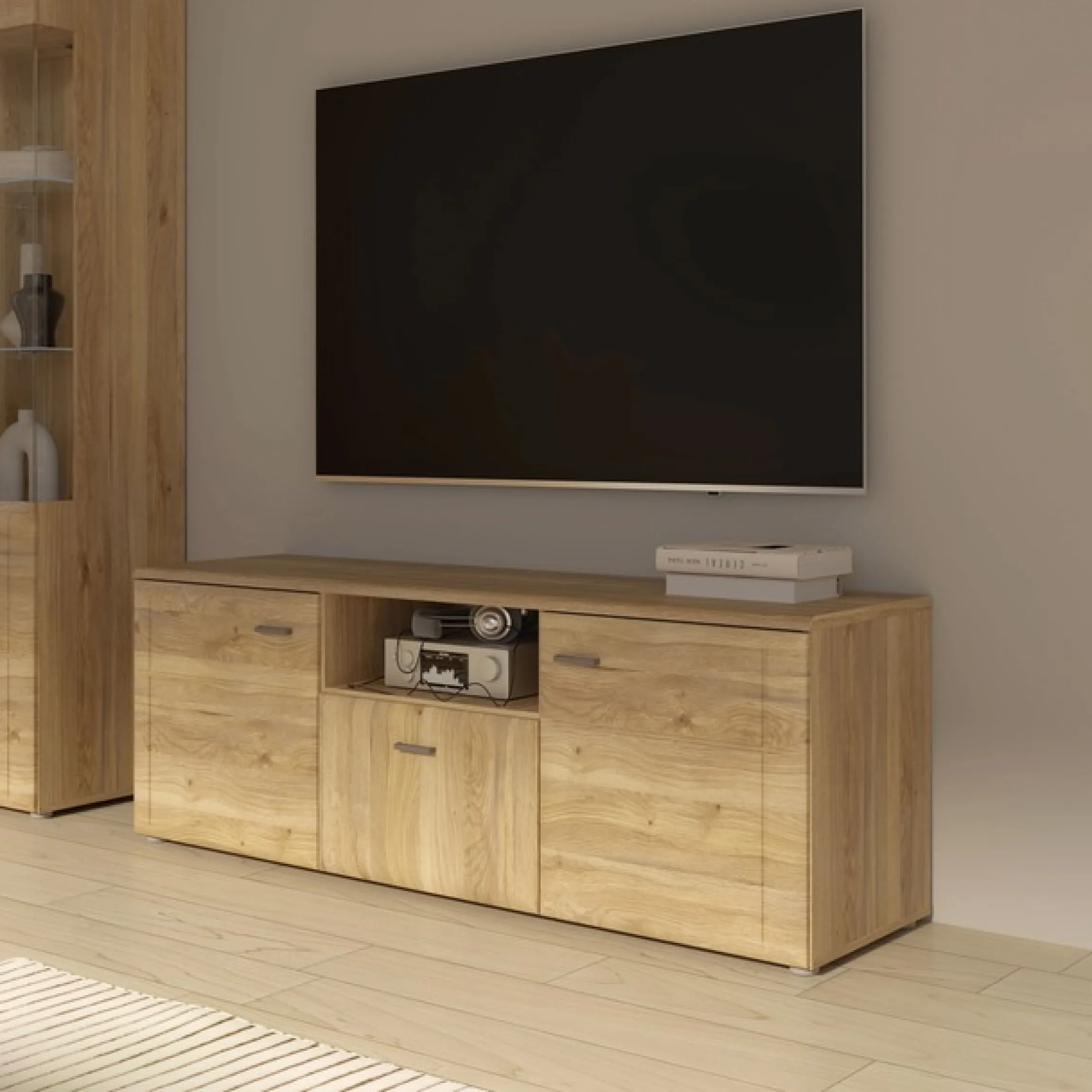 FORTE Lowboard »Akinori TV-Board, TV-Schrank« TV Board, MDF Front, Holzoptik; Metallgriffe, Vollauzug, Soft Close