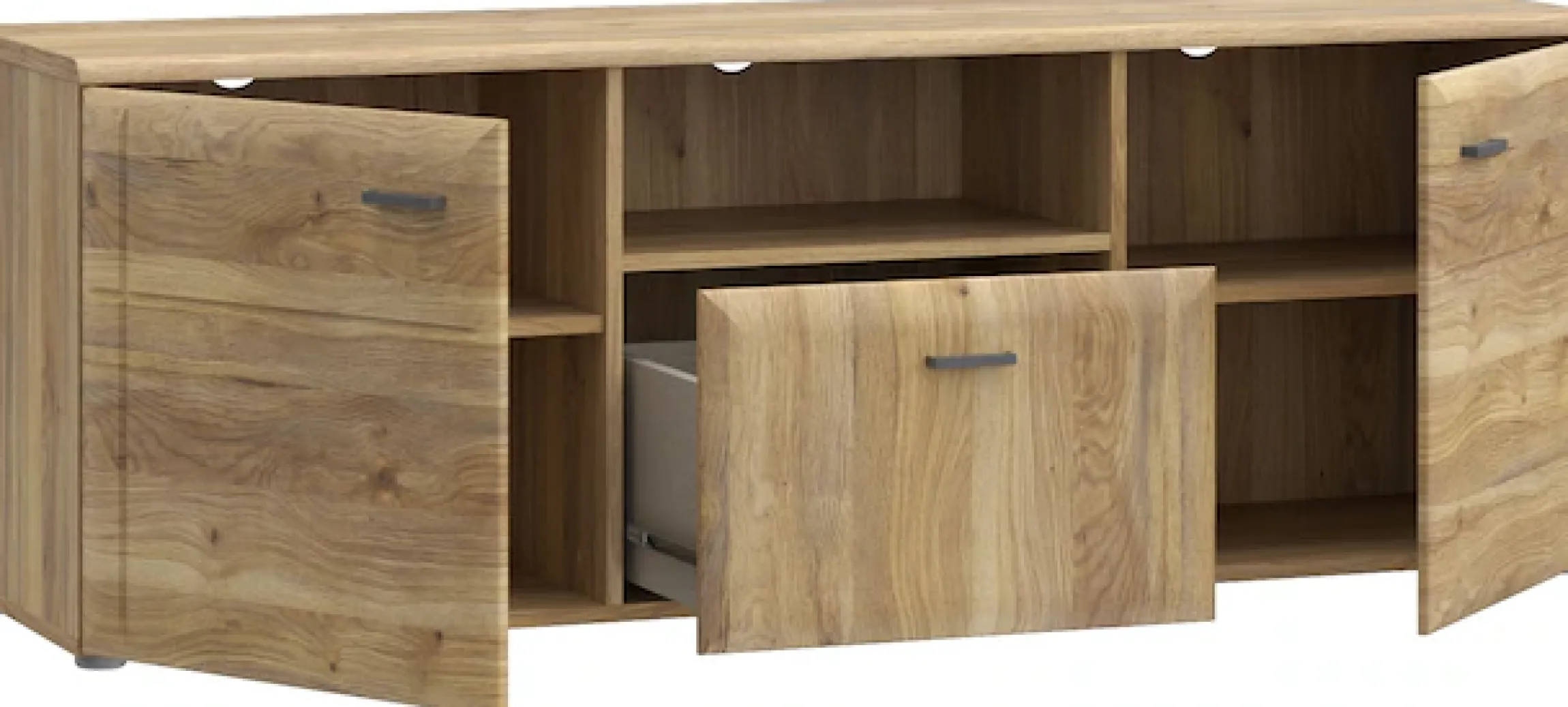 FORTE Lowboard »Akinori TV-Board, TV-Schrank« TV Board, MDF Front, Holzoptik; Metallgriffe, Vollauzug, Soft Close