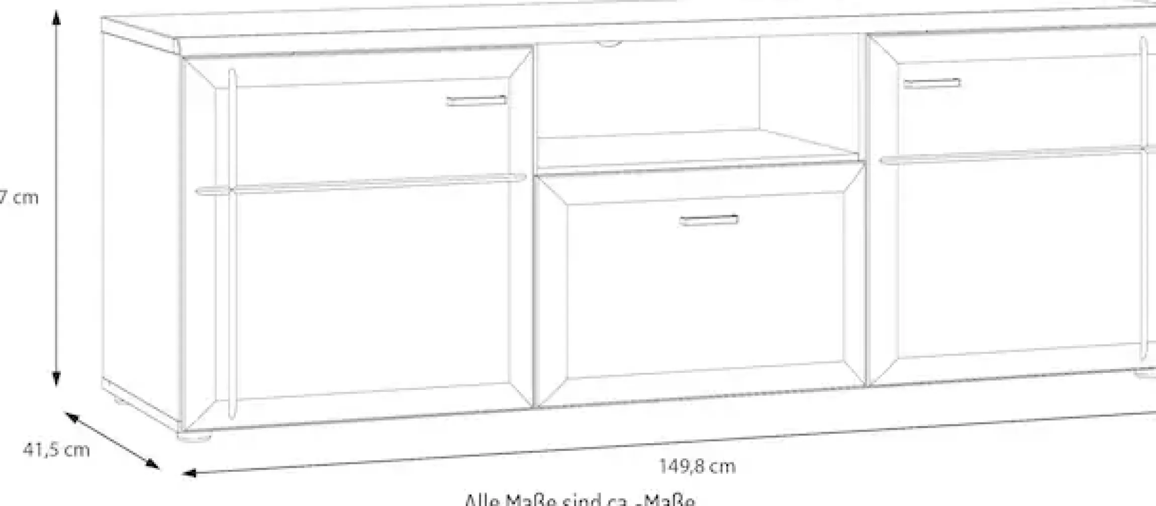 FORTE Lowboard »Akinori TV-Board, TV-Schrank« TV Board, MDF Front, Holzoptik; Metallgriffe, Vollauzug, Soft Close