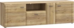 FORTE Lowboard »Akinori TV-Board, TV-Schrank« TV Board, Holzoptik, MDF Front, Metallgriffe, Vollauszug, Soft Close