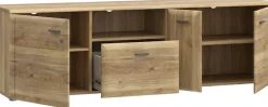 FORTE Lowboard »Akinori TV-Board, TV-Schrank« TV Board, Holzoptik, MDF Front, Metallgriffe, Vollauszug, Soft Close