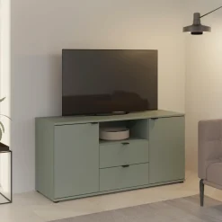 FORTE Lowboard »Ganymede« Breite 129,8cm,TV Board, Stauraum, Schublade; Metallgriffe, Kabelführung