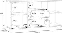 FORTE Lowboard »Ganymede« Breite 129,8cm,TV Board, Stauraum, Schublade; Metallgriffe, Kabelführung