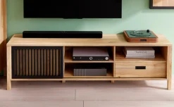 FORTE Lowboard »JytanaTV-Board, TV-Schrank« Breite 174,8 cm, mit Lamellen-Schiebetüre, Mauvella Eiche / Schwarz