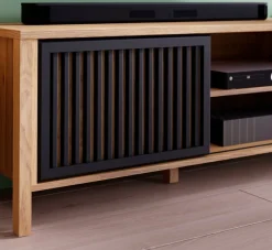 FORTE Lowboard »JytanaTV-Board, TV-Schrank« Breite 174,8 cm, mit Lamellen-Schiebetüre, Mauvella Eiche / Schwarz