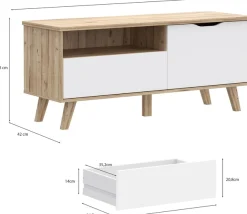 FORTE Lowboard »Vankka TV-Bank, TV-Board« B/H/T 124,4/54,3/41,7 cm,TV-Teil , ca. 125 cm breit, viel Stauraum, Echtholzbeine