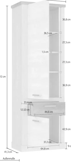 FORTE Mehrzweckschrank »Duro« Höhe 212 cm, Bücherregal mit Türen und Schublade, im Landhausstil