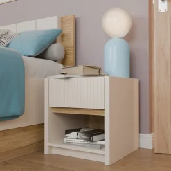FORTE Nachtkommode »Oak Squere« B/H/T 40,6/43/41,7 cm inklusive Beleuchtung, Vollauszug