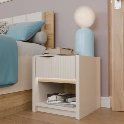 FORTE Nachtkommode »Oak Squere« B/H/T 40,6/43/41,7 cm inklusive Beleuchtung, Vollauszug
