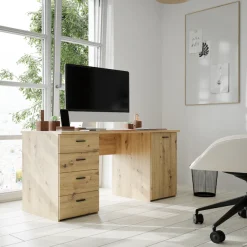 FORTE Schreibtisch »Goldsboro« mit 4 Schubladen, Soft-Close, Metallgriffe in schwarz, Breite 145 cm