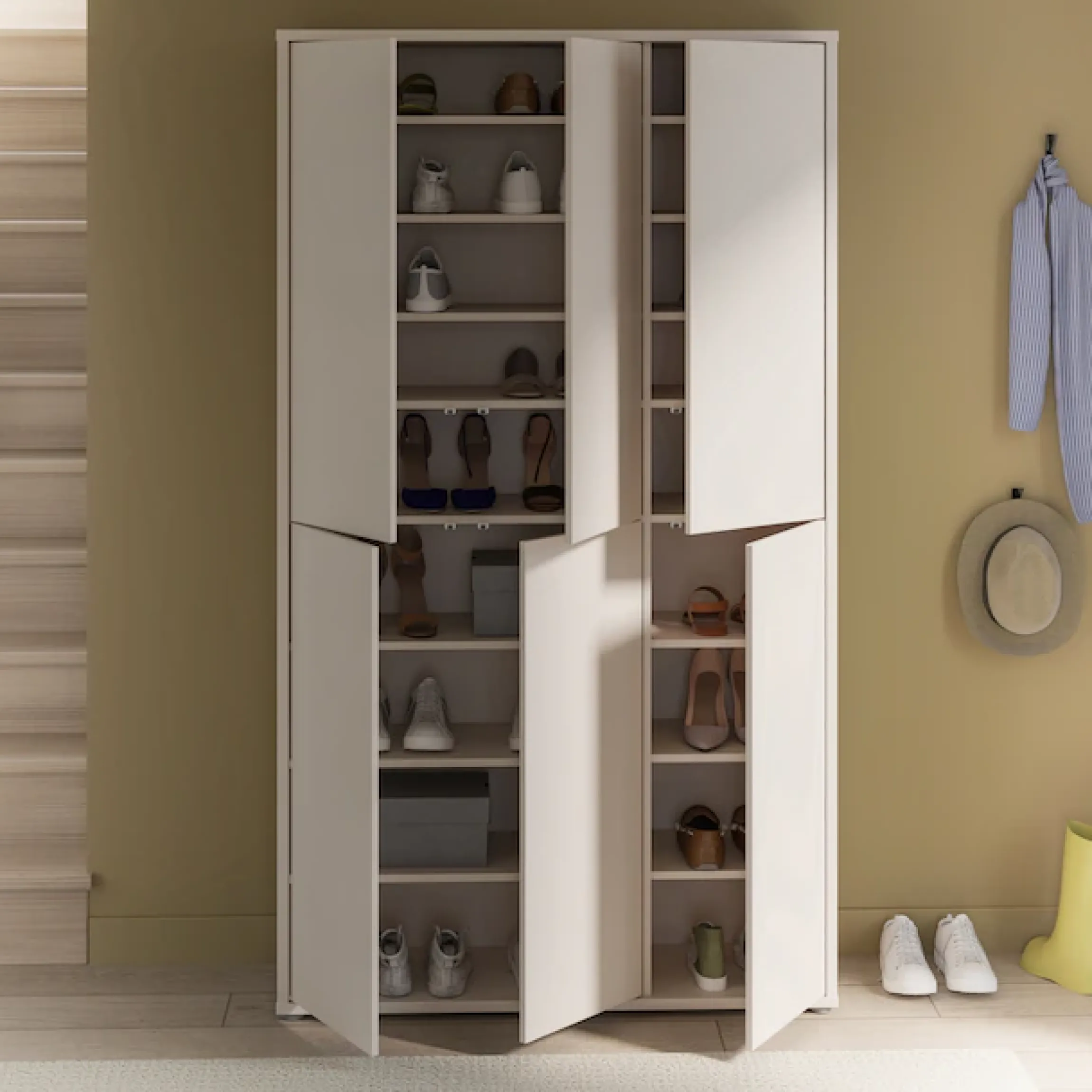 FORTE Schuhschrank »Alice Springs, Schuhschrank, B/H/T 109,2/191,9/34,9 cm, 36 Paar Schuhe« B/H/T 109,2/191,9/34,9 cm,Stauraumschrank, Mehrzweckschrank, (B/H 109cm x 192cm), mit 16 Böden