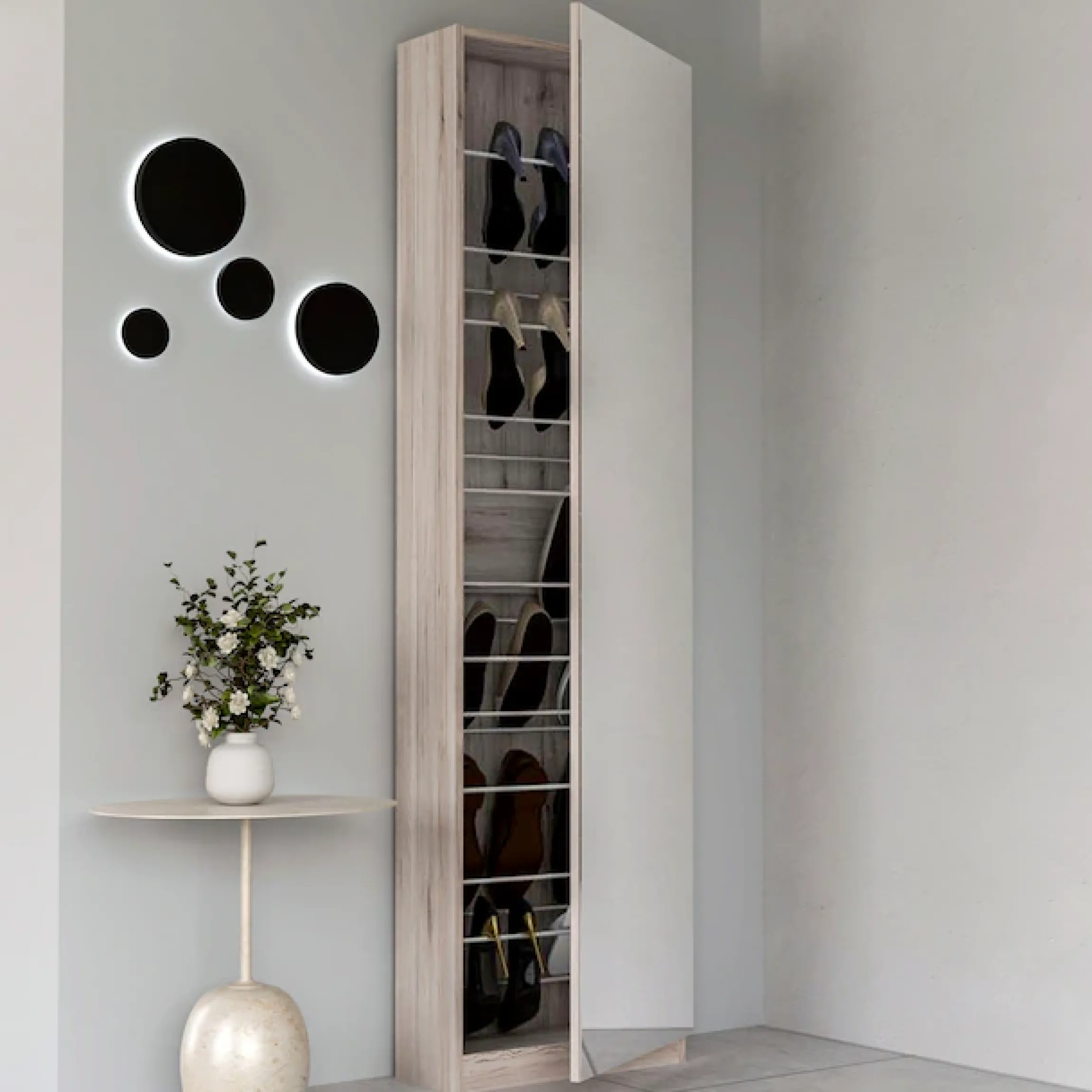 FORTE Schuhschrank »Calma Schuhschrank, Spiegeltüre, 12 Paar Schuhe, Türanschlag wählbar« B/H/T : 50/179,7/20 cm,Schuhschrank mit Spiegeltüre , 180cm hoch, 12 Paar Schuhe