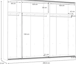 FORTE Schwebetürenschrank »Trondheim, Kleiderschrank mit Spiegel, Industrial Design, 2-Türen« B/H/T ca. 270/210/63cm,Holzdekor: Artisan Eiche