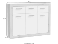 FORTE Sideboard »Baccio« Breite 118 cm, höhe 92 cm, 3 Türen und 3 Schubkästen