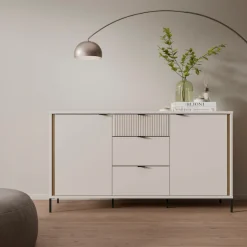 FORTE Sideboard »Forte Seravel Sideboard 160 cm, Kashmir Beige/Mauvella Eiche« B/H/T 158,8/87,2/41,5 viel Stauraum, Lamellenoptik