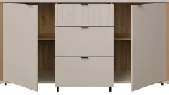 FORTE Sideboard »Forte Seravel Sideboard 160 cm, Kashmir Beige/Mauvella Eiche« B/H/T 158,8/87,2/41,5 viel Stauraum, Lamellenoptik