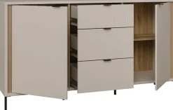 FORTE Sideboard »Forte Seravel Sideboard 160 cm, Kashmir Beige/Mauvella Eiche« B/H/T 158,8/87,2/41,5 viel Stauraum, Lamellenoptik