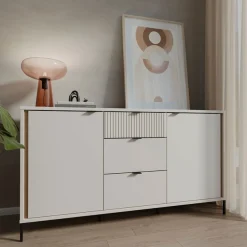 FORTE Sideboard »Forte Seravel Sideboard 160 cm, Kashmir Beige/Mauvella Eiche« B/H/T 158,8/87,2/41,5 viel Stauraum, Lamellenoptik