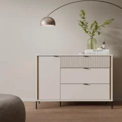 FORTE Sideboard »Forte Seravel Kommode 124 cm, Kashmir Beige/Mauvella Eiche« B/H/T 124,1/87,2/41,5 viel Stauraum, Lamellenoptik