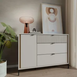 FORTE Sideboard »Forte Seravel Kommode 124 cm, Kashmir Beige/Mauvella Eiche« B/H/T 124,1/87,2/41,5 viel Stauraum, Lamellenoptik