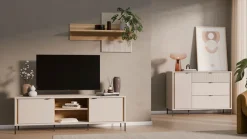 FORTE Sideboard »Forte Seravel Kommode 124 cm, Kashmir Beige/Mauvella Eiche« B/H/T 124,1/87,2/41,5 viel Stauraum, Lamellenoptik