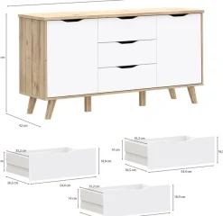 FORTE Sideboard »Vankka Anrichte« B/H/T 149,1/76,7/41,7 cm,Sideboard , ca. 150 cm breit, Türen, Schubkästen,Echtholzbeine