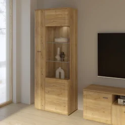 FORTE Vitrine »Akinori« B/H/T 75,1/197,6/41,8 cm,Highboardvitrine, Glastüre , Soft Close, MDF Front, Metallgriffe