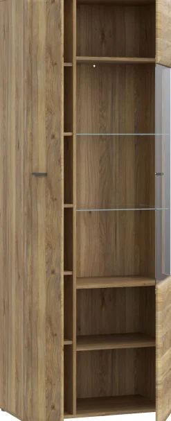 FORTE Vitrine »Akinori« B/H/T 75,1/197,6/41,8 cm,Highboardvitrine, Glastüre , Soft Close, MDF Front, Metallgriffe