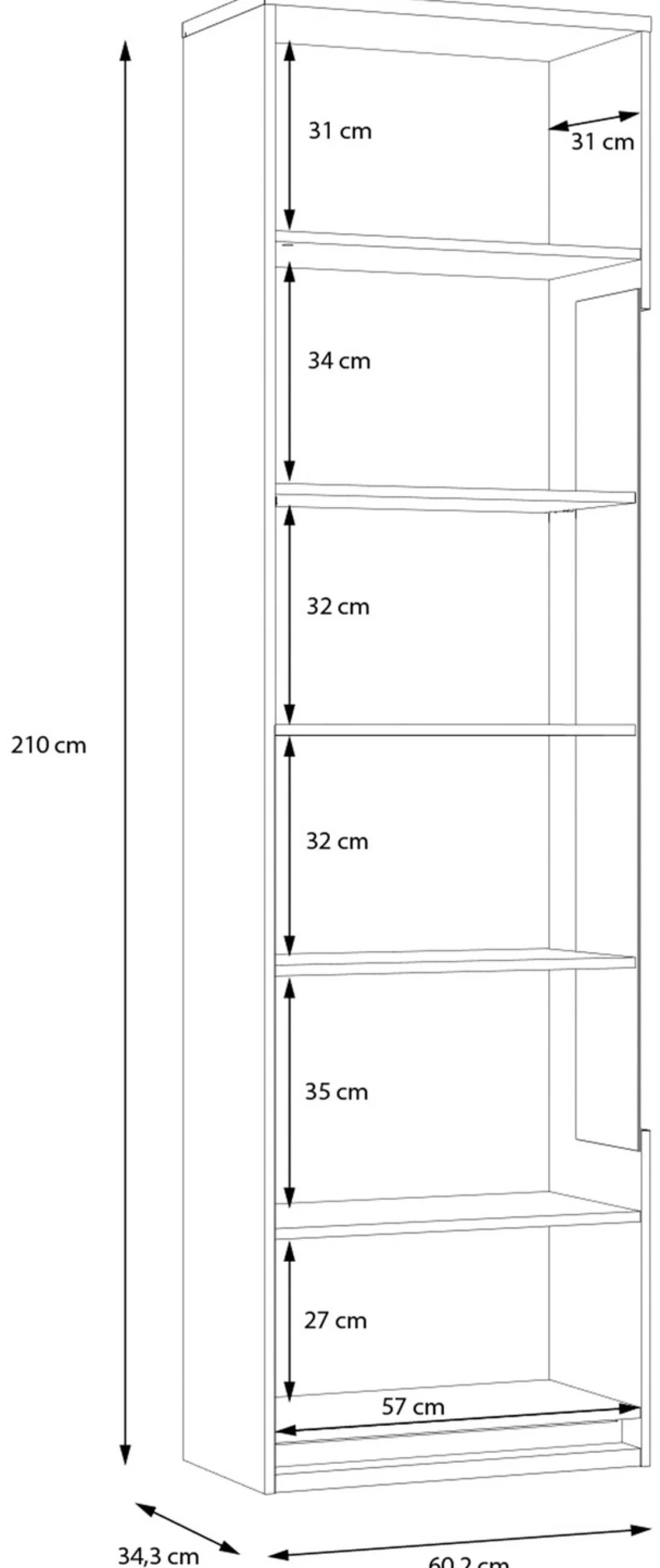 FORTE Vitrine »Attention« B/H/T 60,2/210/34,3 cm,Vitrine inkl. Beleuchtung, Höhe 210 cm, Soft Close, Glastüre
