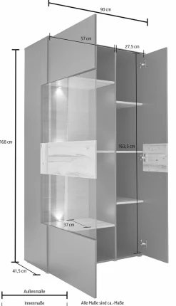 FORTE Vitrine »Como« Highboard, LED Beleuchtung Einlegeböden, Glastüre, Soft Close