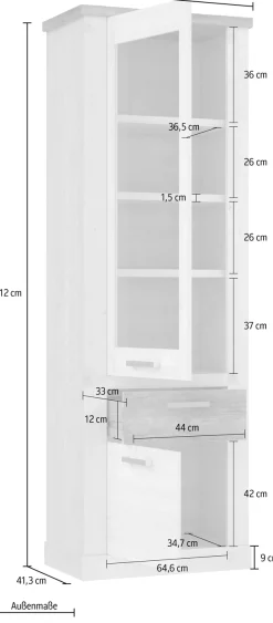 FORTE Vitrine »Duro« Höhe 212 cm, Glasvitrine mit Schublade, im Landhausstil