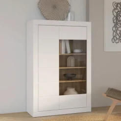 FORTE Vitrine »Lefkadas« BxH=101x151,2 cm,Highboard, grifflose Front, breite Rahmenoptik, Tür mit Glaseinsatz