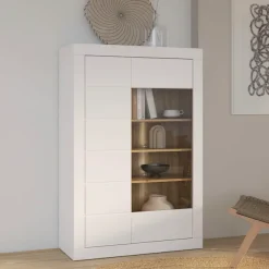 FORTE Vitrine »Lefkadas« BxH=101x151,2 cm,Highboard, grifflose Front, breite Rahmenoptik, Tür mit Glaseinsatz