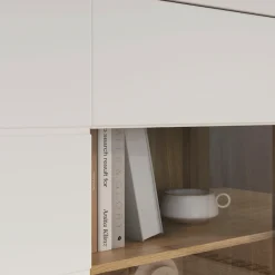 FORTE Vitrine »Lefkadas« BxH=101x151,2 cm,Highboard, grifflose Front, breite Rahmenoptik, Tür mit Glaseinsatz