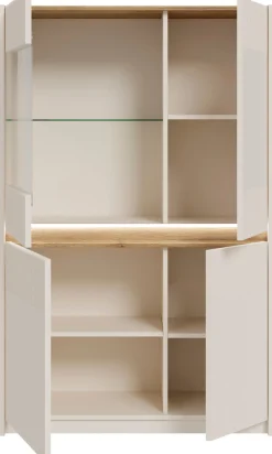 FORTE Vitrine »Oak Squere Highboard , Soft-Close, Glatüre« B/H/T 95,3/146,7/41,5 cm, Beleuchtung, SoftClose