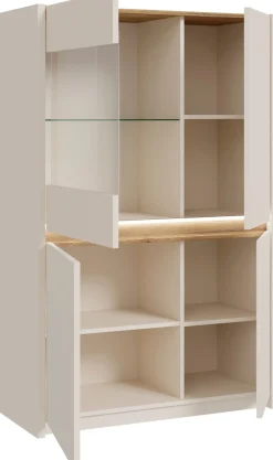 FORTE Vitrine »Oak Squere Highboard , Soft-Close, Glatüre« B/H/T 95,3/146,7/41,5 cm, Beleuchtung, SoftClose