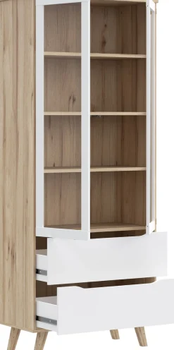 FORTE Vitrine »Vankka Stauraumvitrine« B/H/T 84,7/201,5/41,7 cm,2 Glastüre, Grifflos, zeitloses Design, 2 Schubkästen