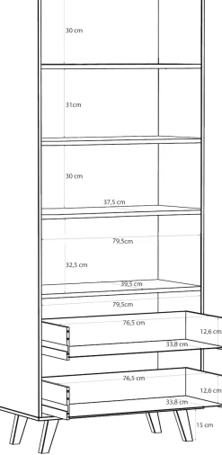 FORTE Vitrine »Vankka Stauraumvitrine« B/H/T 84,7/201,5/41,7 cm,2 Glastüre, Grifflos, zeitloses Design, 2 Schubkästen