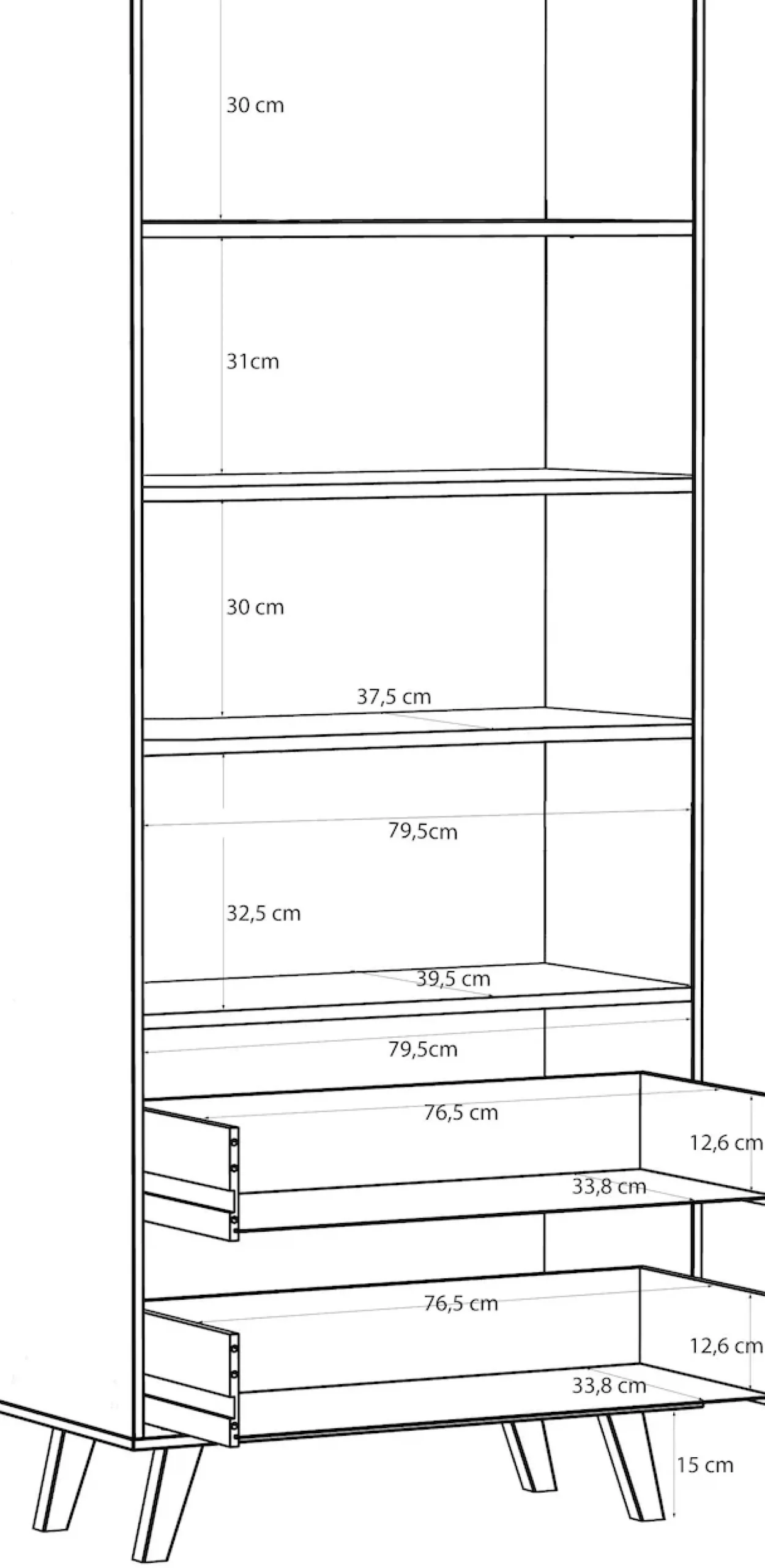 FORTE Vitrine »Vankka Stauraumvitrine« B/H/T 84,7/201,5/41,7 cm,2 Glastüre, Grifflos, zeitloses Design, 2 Schubkästen