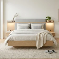 Gami Einzelbett »IZADI« Bett mit Stoff-Kopfteil und 2 Nachttischen