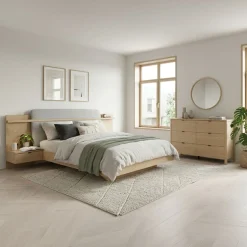 Gami Einzelbett »IZADI« Bett mit Stoff-Kopfteil und 2 Nachttischen
