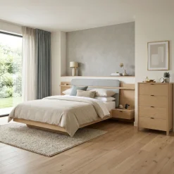 Gami Einzelbett »IZADI« Bett mit Stoff-Kopfteil und 2 Nachttischen