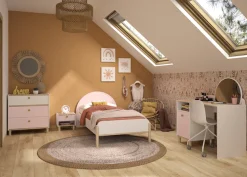 Gami Jugendbett »Einzelbett, Kinderbett, mit LED-Beleuchtung am Kopfteil, 90x200 cm« Elegantes Design für eine sanfte und feminine Atmosphäre.