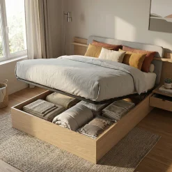 Gami Stauraumbett »IZADI« Bett mit Stoff-Kopfteil und 2 Nachttischen