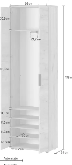 GERMANIA Garderobenschrank »Fremont« Breite: 59 cm, Metallgriffe, verstellb. Böden, ausziehb. Kleiderstange