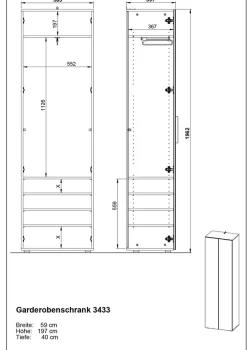 GERMANIA Garderobenschrank »Oakland mit Glasfront« Breite: 59cm, Türdämpfung,verstellb. Böden, Metallgriffe aus Chrom