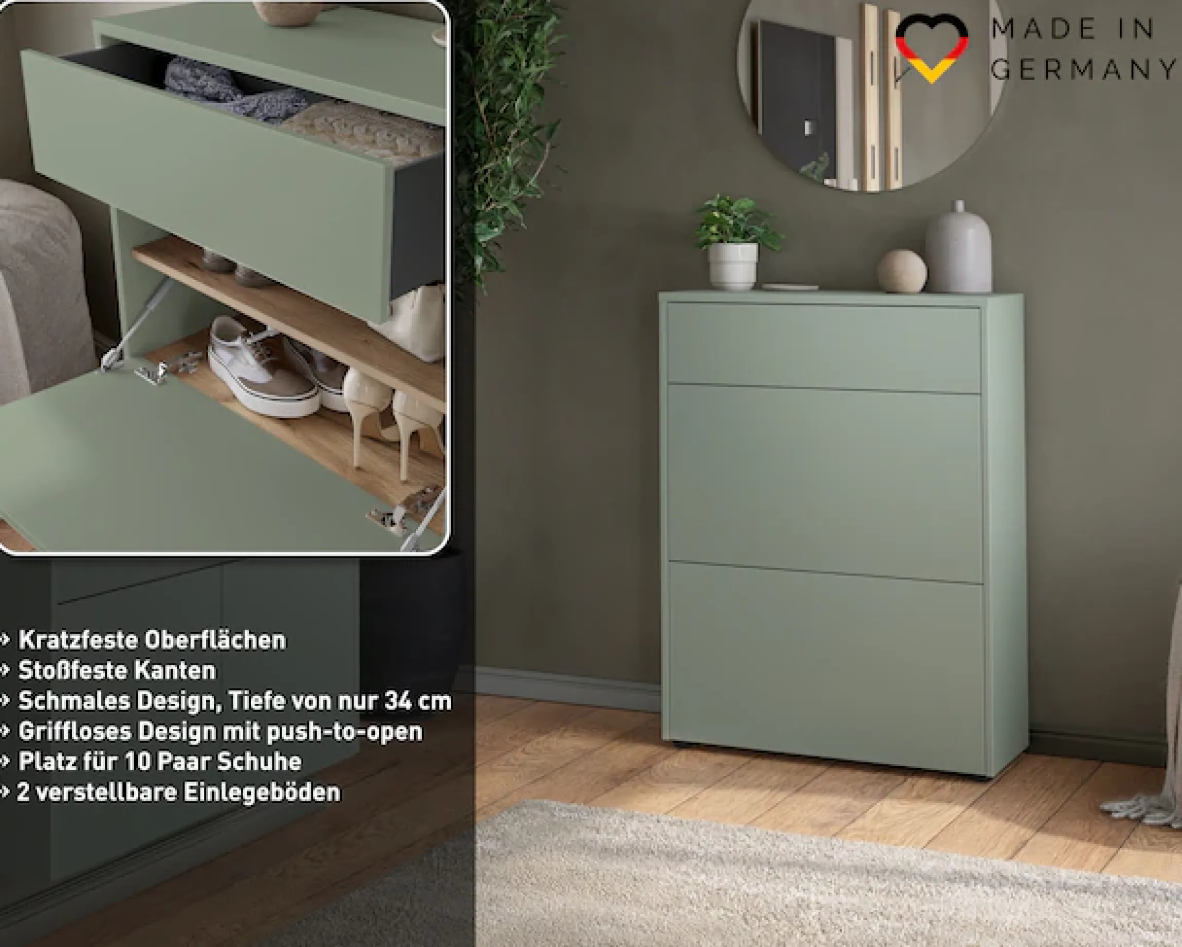 GERMANIA Schuhschrank »Binetto« 1 Stk. tlg. Garderobenschr., mit Schubl., Push-to-open, verstellb. Böden,B: 70cm