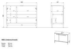 GERMANIA Waschbeckenunterschrank »Yonkers« Hochwertige ABS-Kanten, Griffe & hohe Füße aus Metall, Breite 80 cm