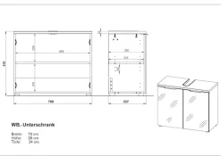 GERMANIA Waschbeckenunterschrank »Tavira« 1 Stk. tlg. Waschbeckenunterschrank mit Glasfronten und Siphonausschnitt