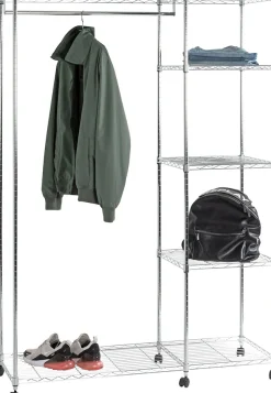 HAKU Garderobenständer »Garderobe, Garderobenständer, Kleiderständer auf Rollen, Kleiderwagen« rechteckig - aus Metall Silber - B/T/H 123/45/181 cm